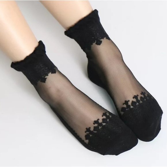 2 for $20 Bridgerton Style Embroidered Sheer Lace Socks - Picture 2 of 3